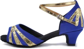 HIPPOSEUS Girls' and Women's Latin Dance Shoes Satin Low Heel Ballroom Salsa Dancing Shoes,Model WZJ