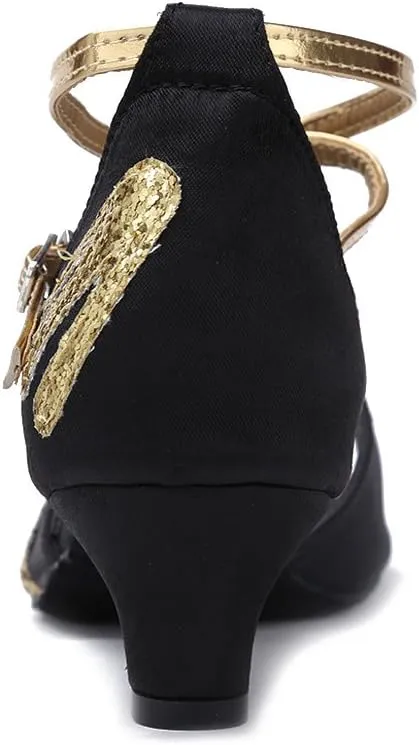 HIPPOSEUS Girls' and Women's Latin Dance Shoes Satin Low Heel Ballroom Salsa Dancing Shoes,Model WZJ