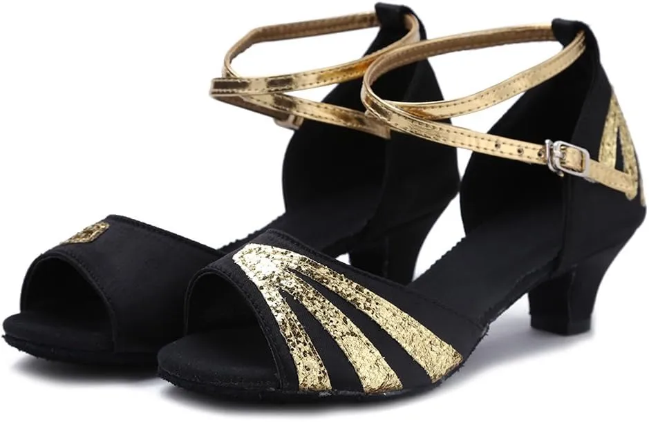 HIPPOSEUS Girls' and Women's Latin Dance Shoes Satin Low Heel Ballroom Salsa Dancing Shoes,Model WZJ
