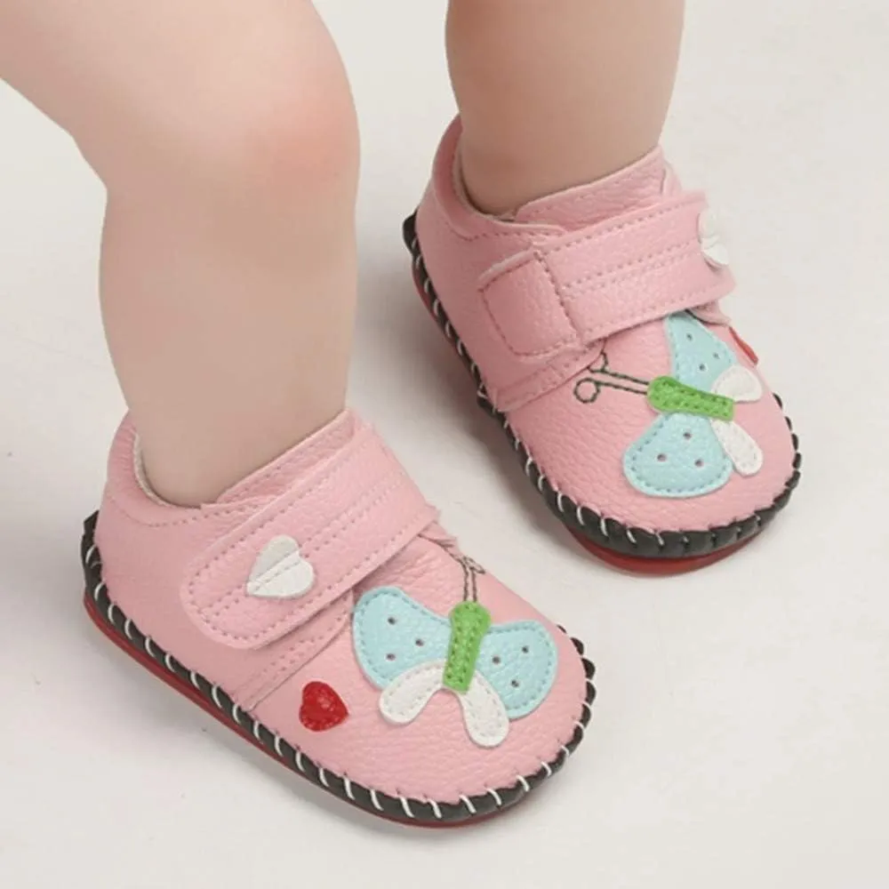 HsdsBebe Baby Boys Girls Pu Leather Hard Bottom Walking Sneakers Toddler Rubber Sole First Walkers Infant Cartoon Slippers Crib Shoes