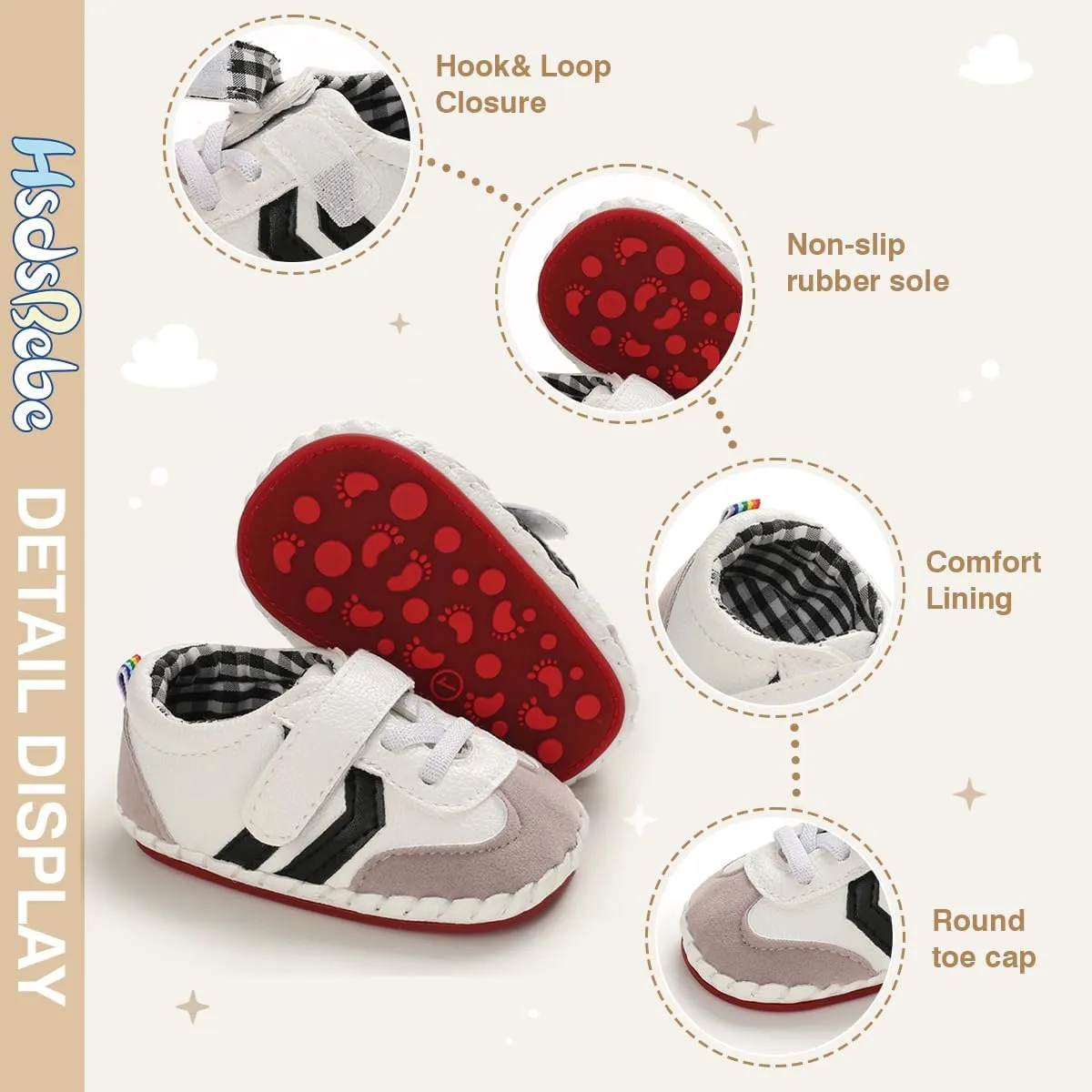 HsdsBebe Baby Boys Girls Pu Leather Hard Bottom Walking Sneakers Toddler Rubber Sole First Walkers Infant Cartoon Slippers Crib Shoes