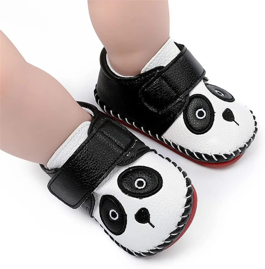 HsdsBebe Baby Boys Girls Pu Leather Hard Bottom Walking Sneakers Toddler Rubber Sole First Walkers Infant Cartoon Slippers Crib Shoes