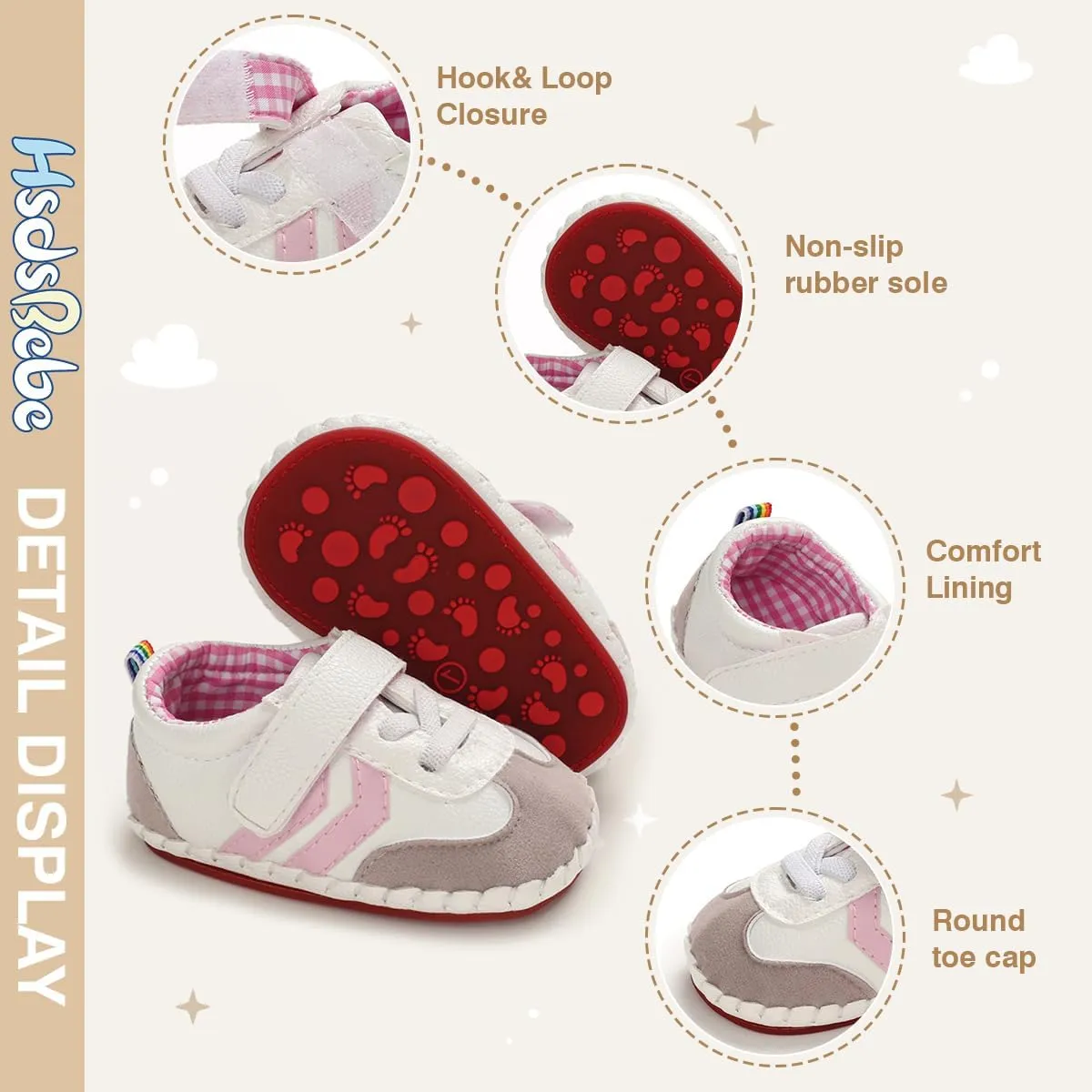 HsdsBebe Baby Boys Girls Pu Leather Hard Bottom Walking Sneakers Toddler Rubber Sole First Walkers Infant Cartoon Slippers Crib Shoes