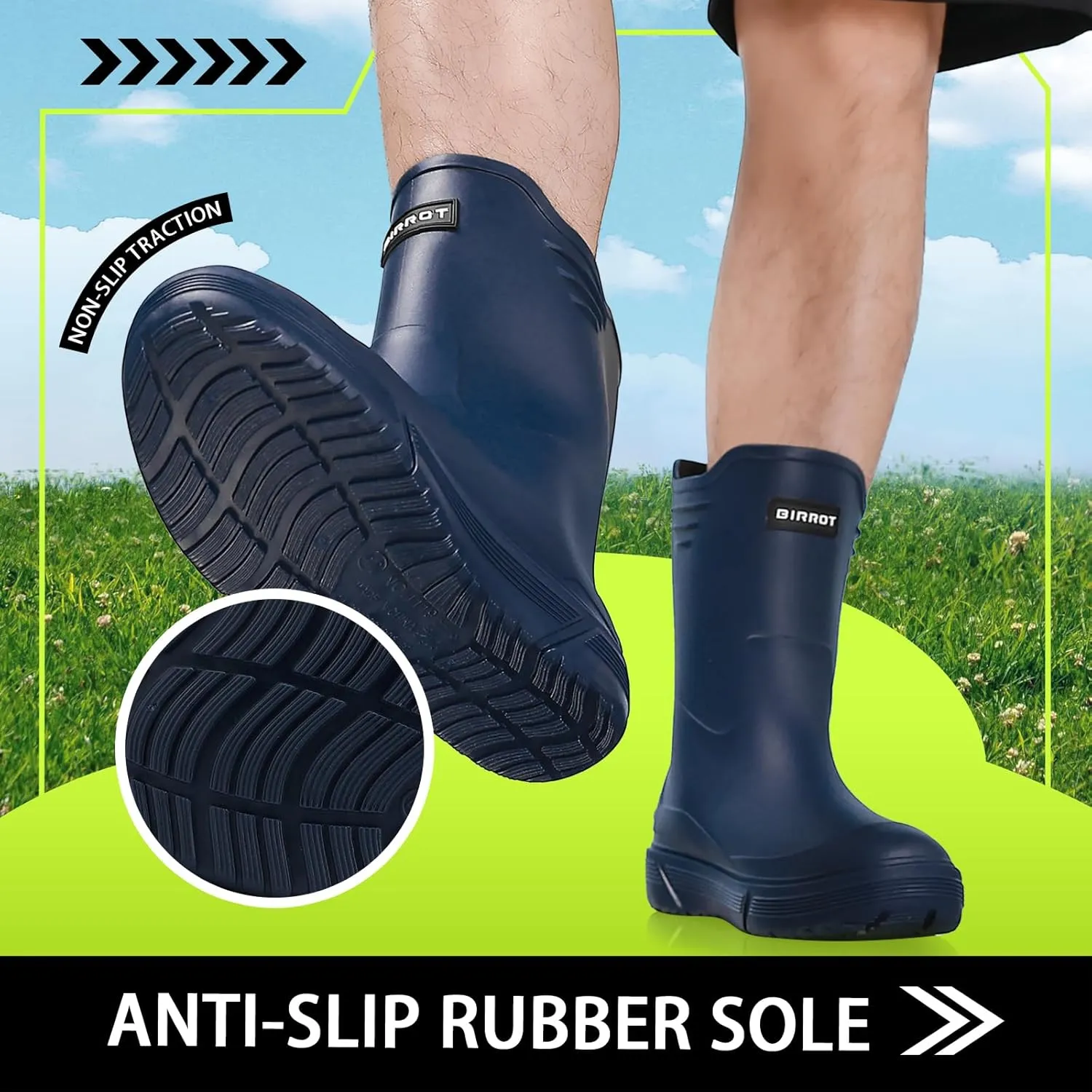 Hsttgsr Rain Boots for Men Waterproof Fashionable Rubber Boots Non-slip Outdoor Garden Boots Mid Calf Muck Work Shoes Comfort Lightweight Rainboots for Fishing Climbing