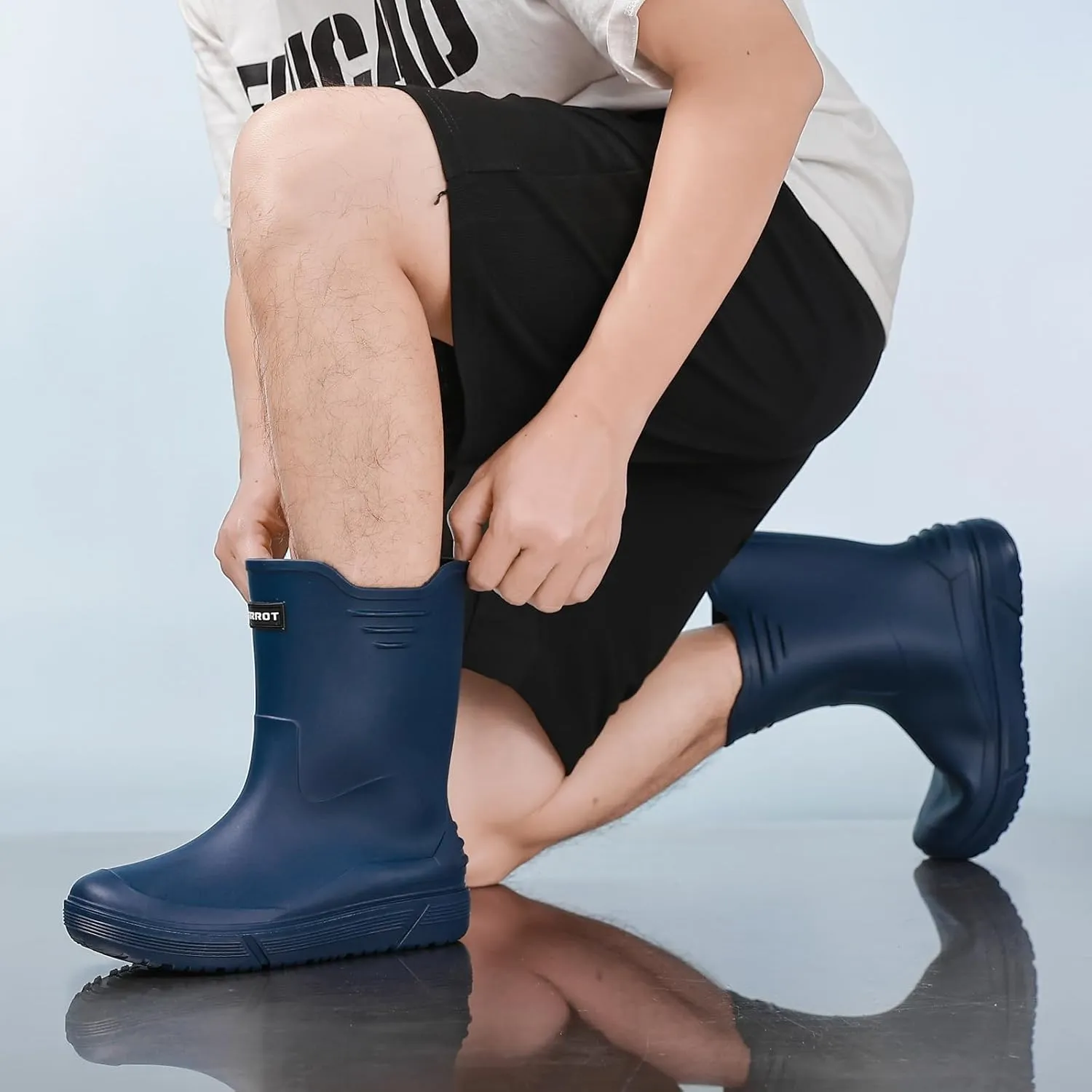 Hsttgsr Rain Boots for Men Waterproof Fashionable Rubber Boots Non-slip Outdoor Garden Boots Mid Calf Muck Work Shoes Comfort Lightweight Rainboots for Fishing Climbing