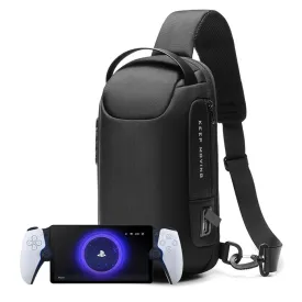 JiangJiangBao Updated Carrying Bag Compatible with Playstation Portal Remote Player, Shoulder Crossbody Bag for PS Portal Midnight Black and Accessories, Type C and USB External Port for Charging
