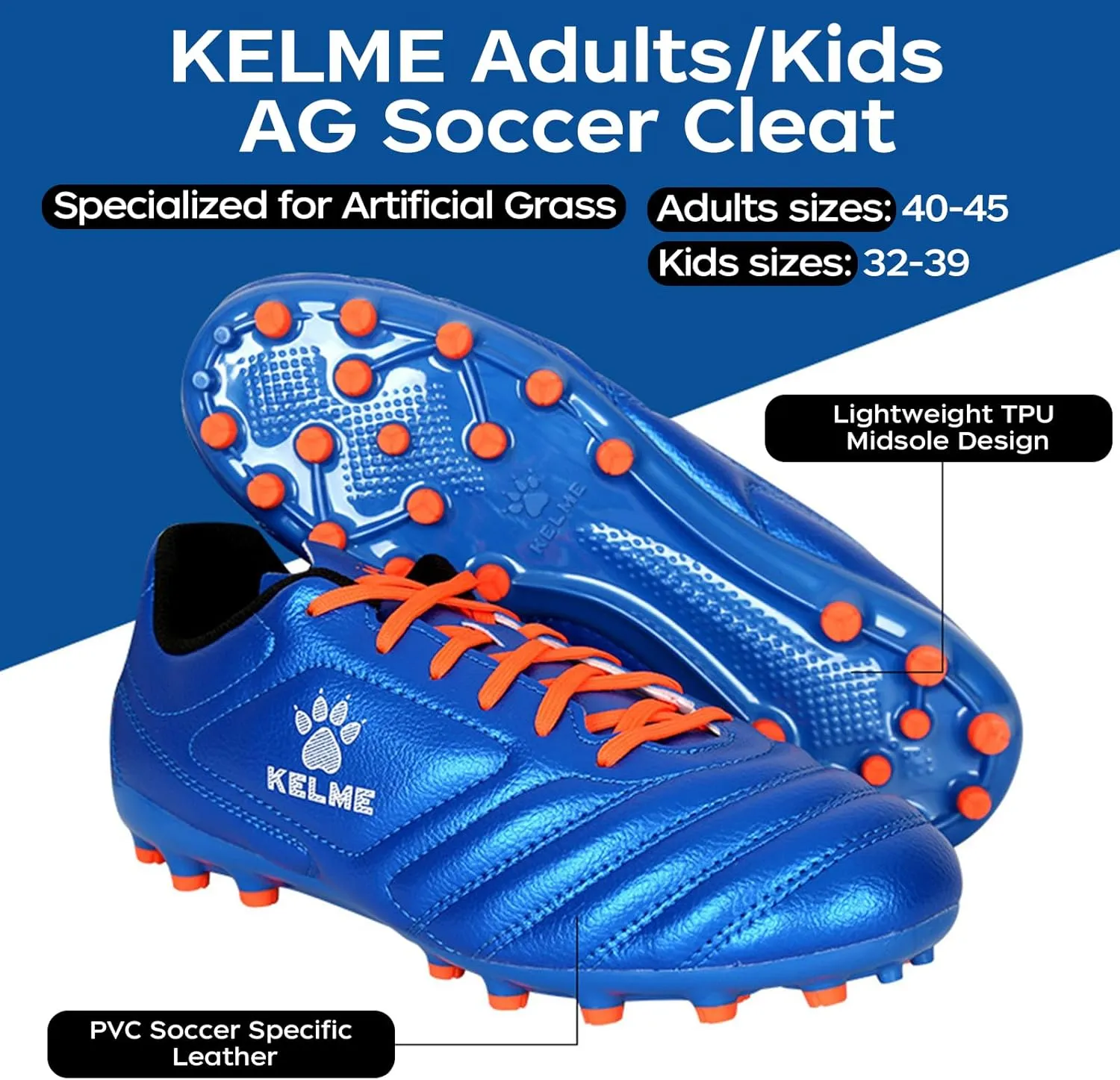 KELME K-Fighting Microfiber Leather Soccer Cleats, Firm/Artificial Ground Outdoor Shoes, for Men Women