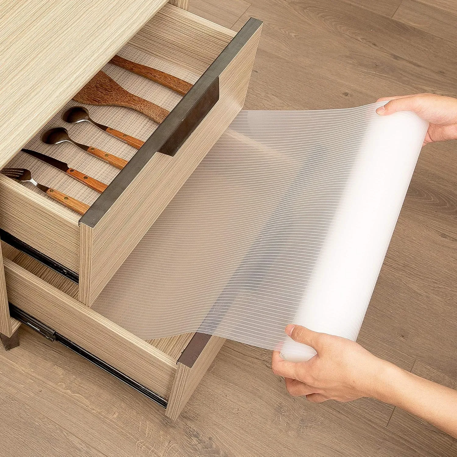 Kitchen Cabinet Liner, Non-Adhesive Shelf Liner, 12IN x 20FT Double Sided Non-Slip Drawer Liner Washable for Kitchen, Shoe Rack - Clear