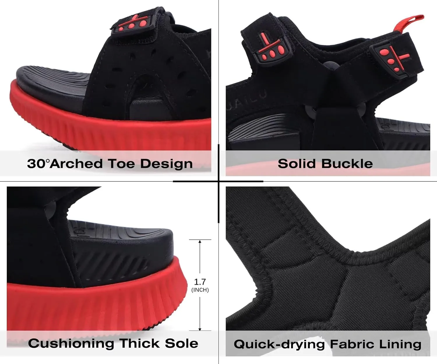 KuaiLu Mens Hiking Sandals With Arch Support Sport Recovery Athletic Walking Sandals For Man Outdoor Summer Casual Thick Cushion Beach Water Fisherman Sandal Size 7-15