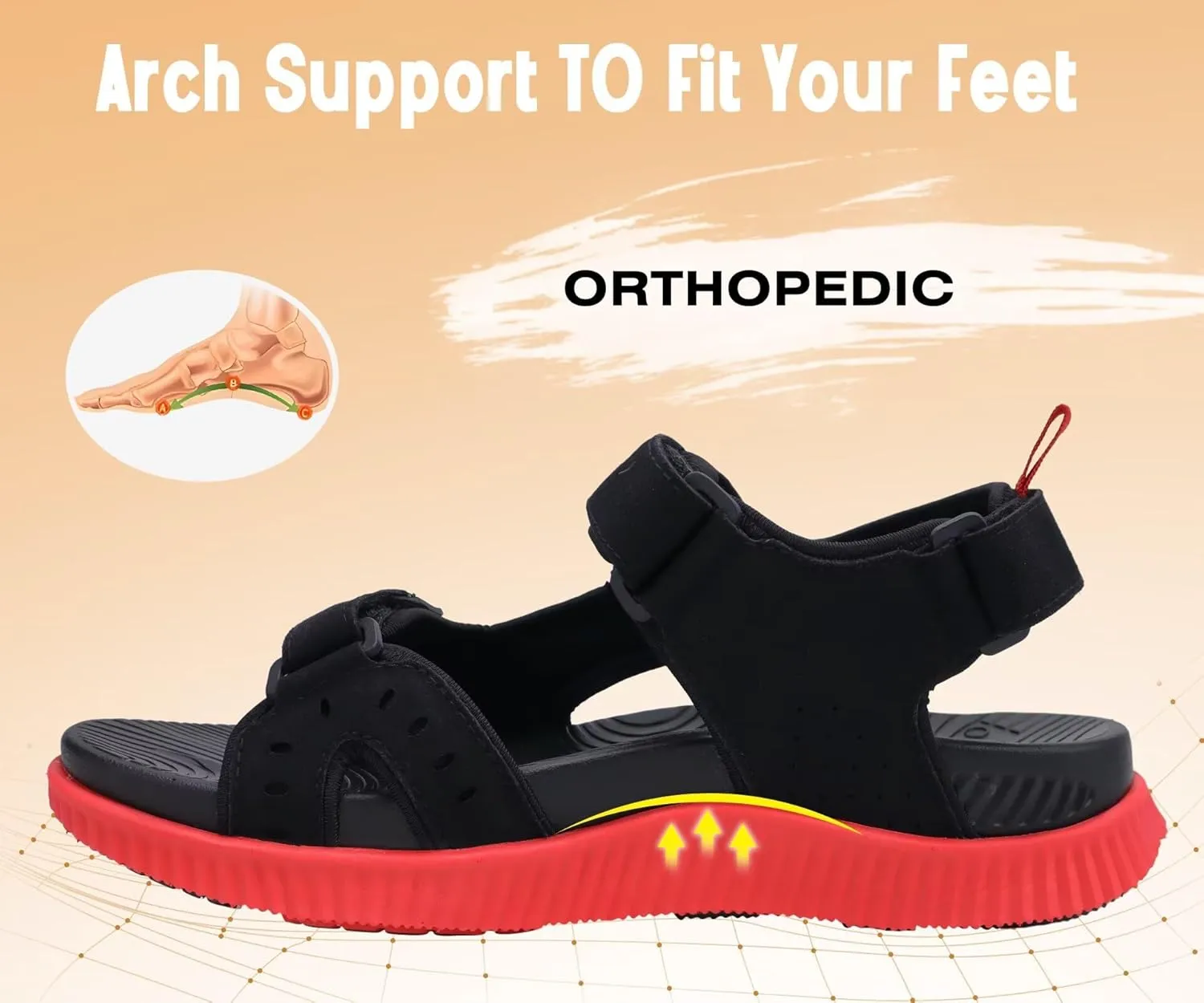 KuaiLu Mens Hiking Sandals With Arch Support Sport Recovery Athletic Walking Sandals For Man Outdoor Summer Casual Thick Cushion Beach Water Fisherman Sandal Size 7-15