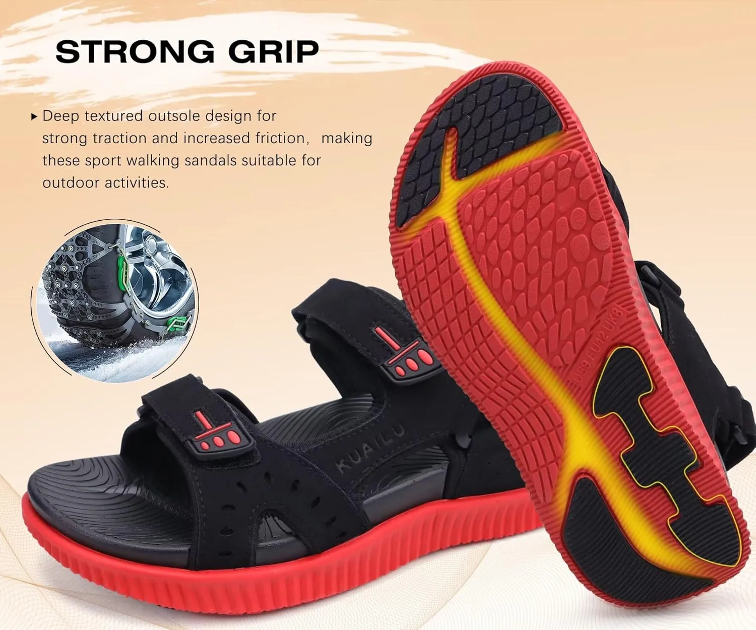KuaiLu Mens Hiking Sandals With Arch Support Sport Recovery Athletic Walking Sandals For Man Outdoor Summer Casual Thick Cushion Beach Water Fisherman Sandal Size 7-15