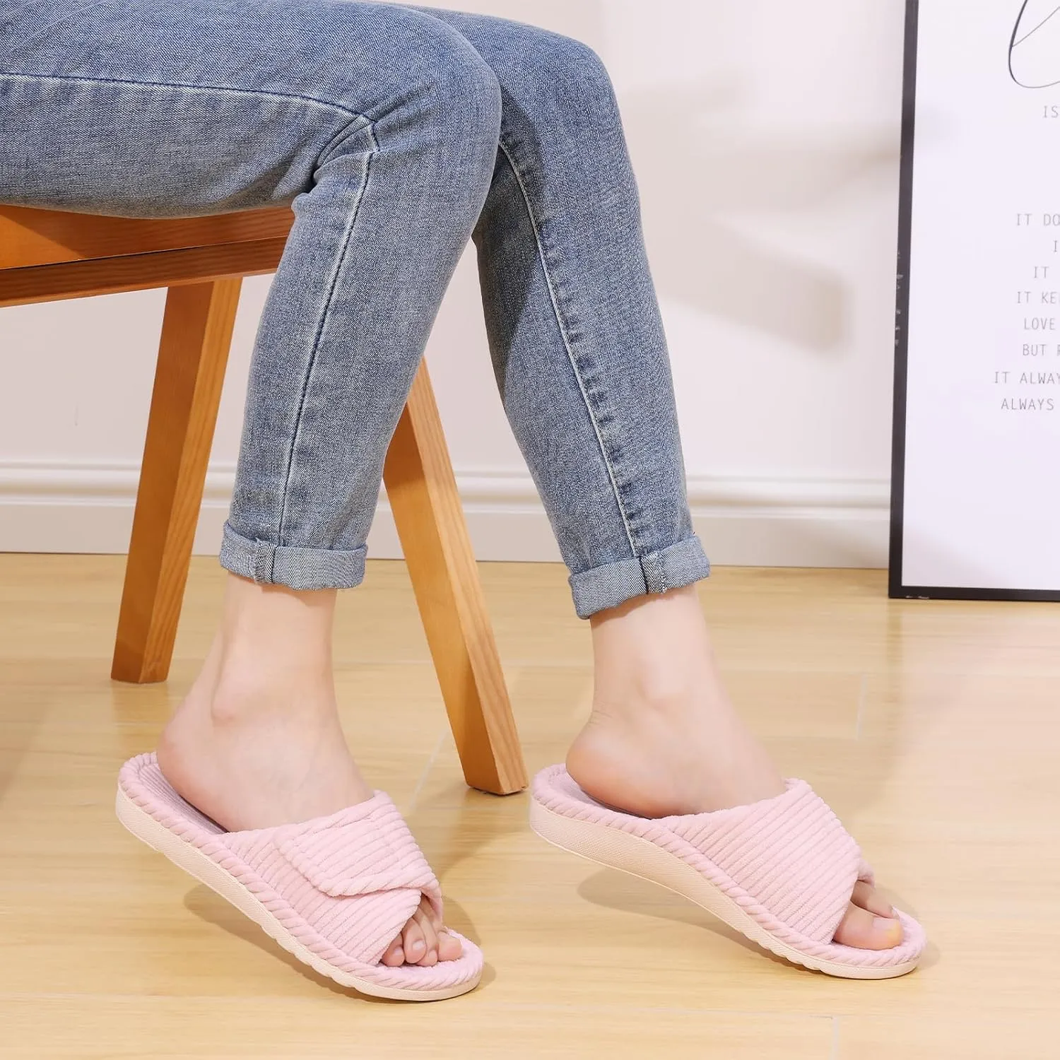 Litfun Orthopedic House Slippers for Women Adjustable Arch Support Indoor Slippers Open Toe Corduroy Bedroom Shoes
