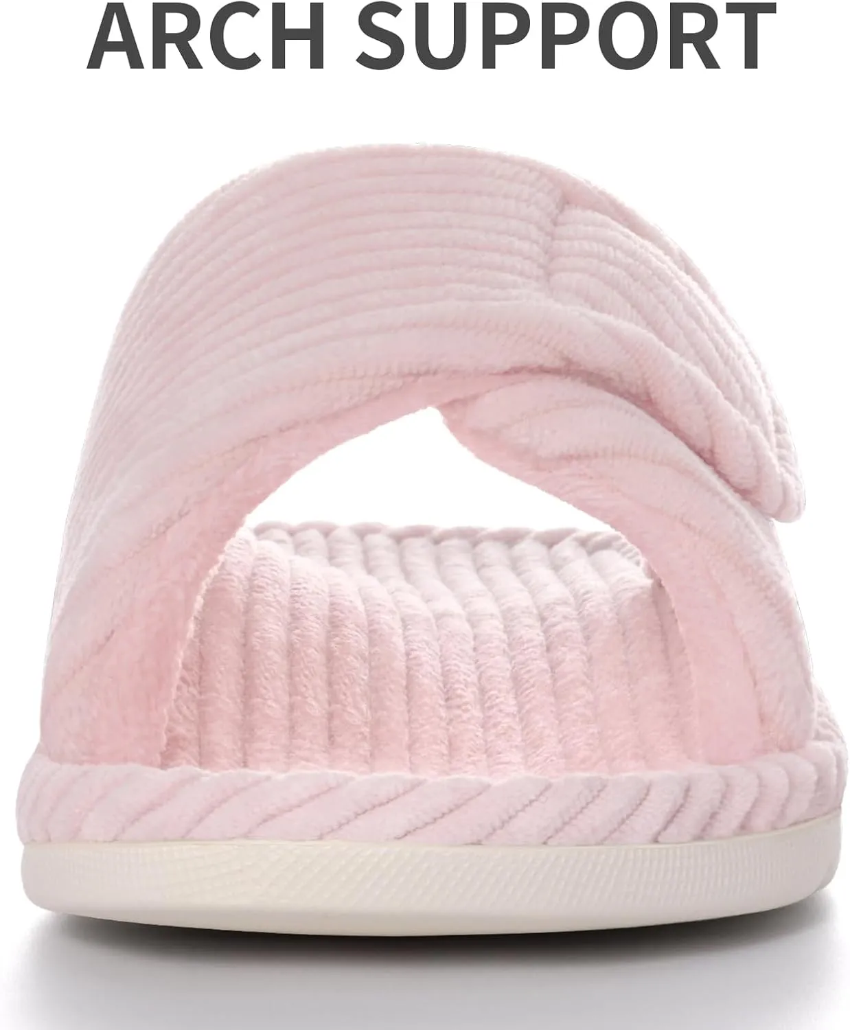 Litfun Orthopedic House Slippers for Women Adjustable Arch Support Indoor Slippers Open Toe Corduroy Bedroom Shoes