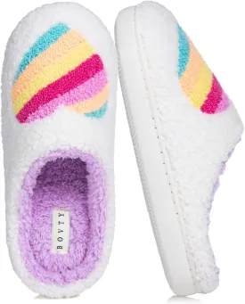 Memory Foam Slippers for Women - House Slip-on with Colorful Hearts & Stars Pattern Cute Cozy Bedroom shoes