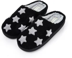 Memory Foam Slippers for Women - House Slip-on with Colorful Hearts & Stars Pattern Cute Cozy Bedroom shoes