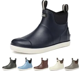 Mens Deck Boots, Deck Shoes Waterproof Rain Boots, Saltwater Fishing Ankle Boots, Non-Slip Rubber Garden Muck Boots for Gardening Boating Camping Sailing Fishing