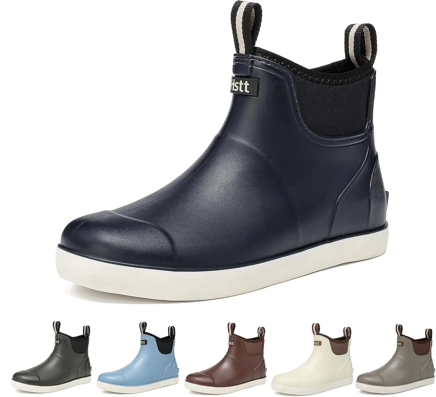 Mens Deck Boots, Deck Shoes Waterproof Rain Boots, Saltwater Fishing Ankle Boots, Non-Slip Rubber Garden Muck Boots for Gardening Boating Camping Sailing Fishing