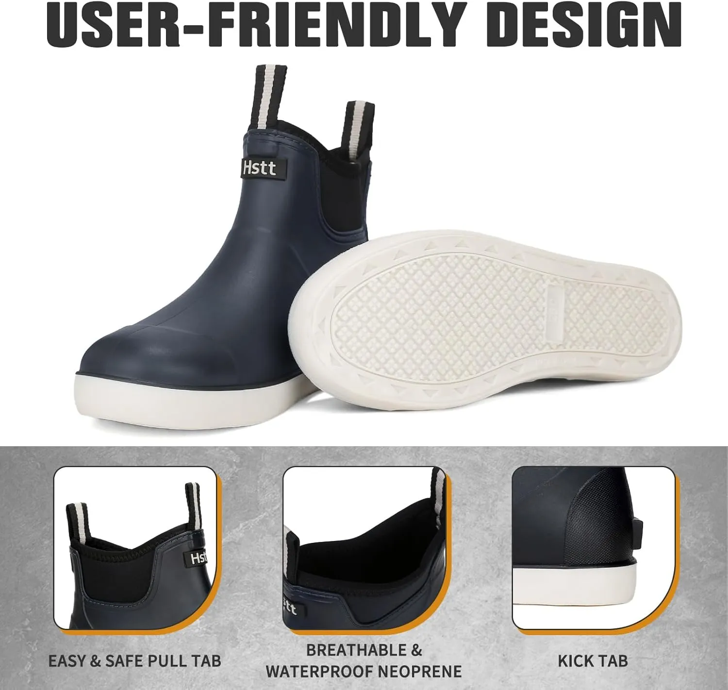 Mens Deck Boots, Deck Shoes Waterproof Rain Boots, Saltwater Fishing Ankle Boots, Non-Slip Rubber Garden Muck Boots for Gardening Boating Camping Sailing Fishing