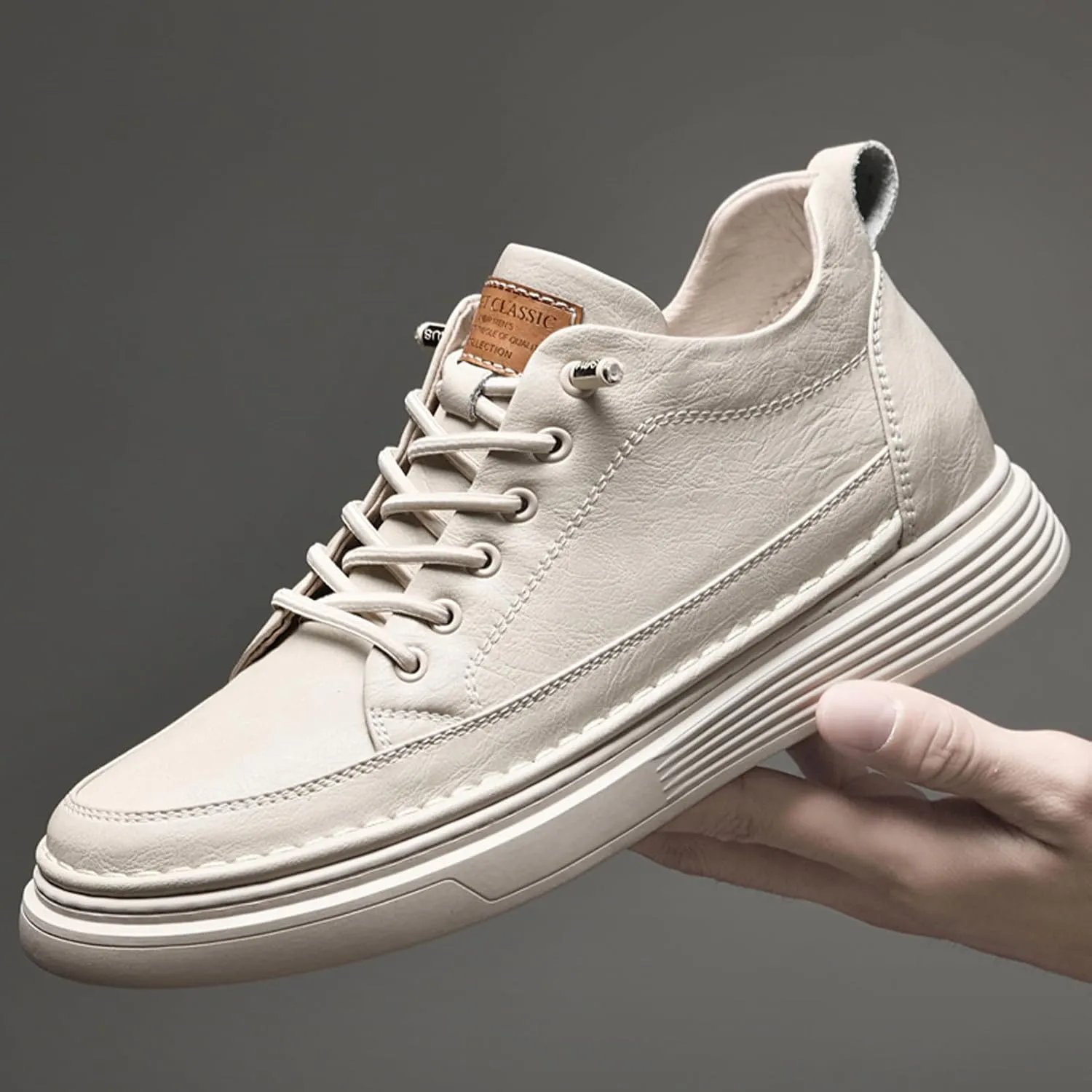 Men's Invisible Height Increasing Elevator Shoes 2.5 Inches Taller Height Sneakers Leather Casual Shoes with Breathable or Plush Lining