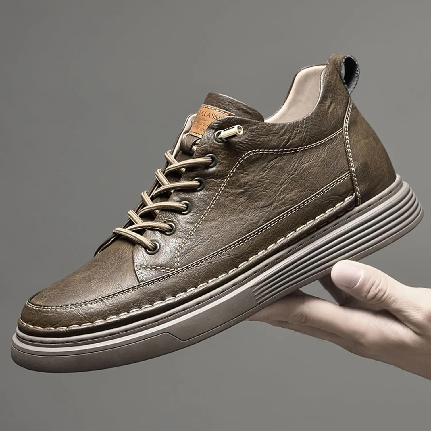 Men's Invisible Height Increasing Elevator Shoes 2.5 Inches Taller Height Sneakers Leather Casual Shoes with Breathable or Plush Lining