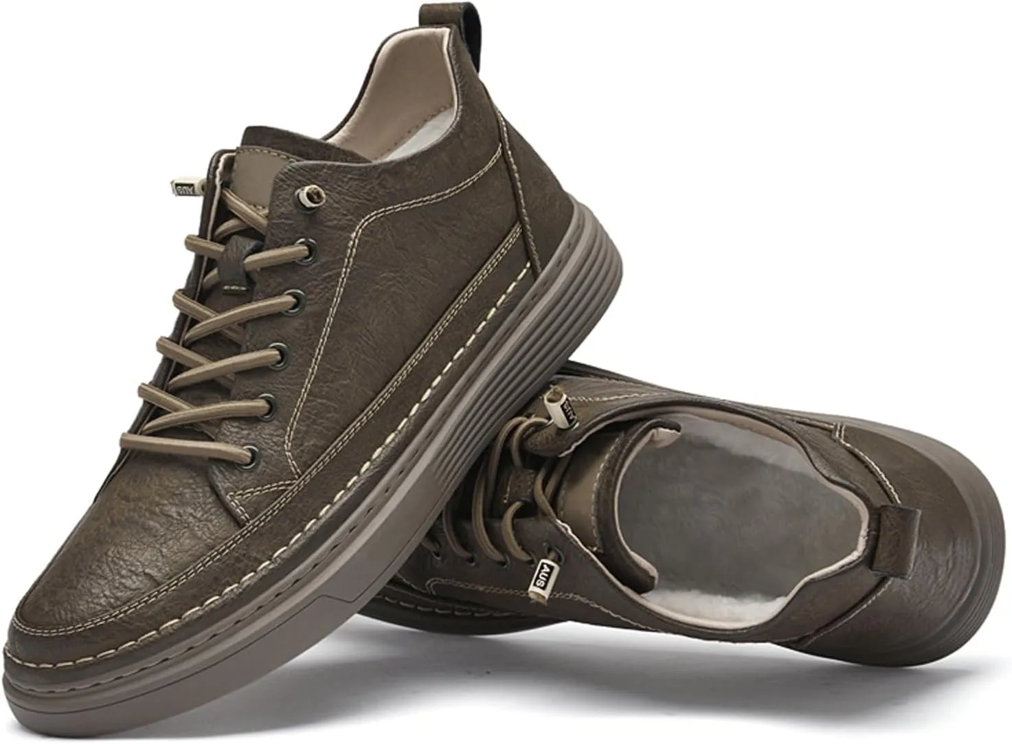 Men's Invisible Height Increasing Elevator Shoes 2.5 Inches Taller Height Sneakers Leather Casual Shoes with Breathable or Plush Lining