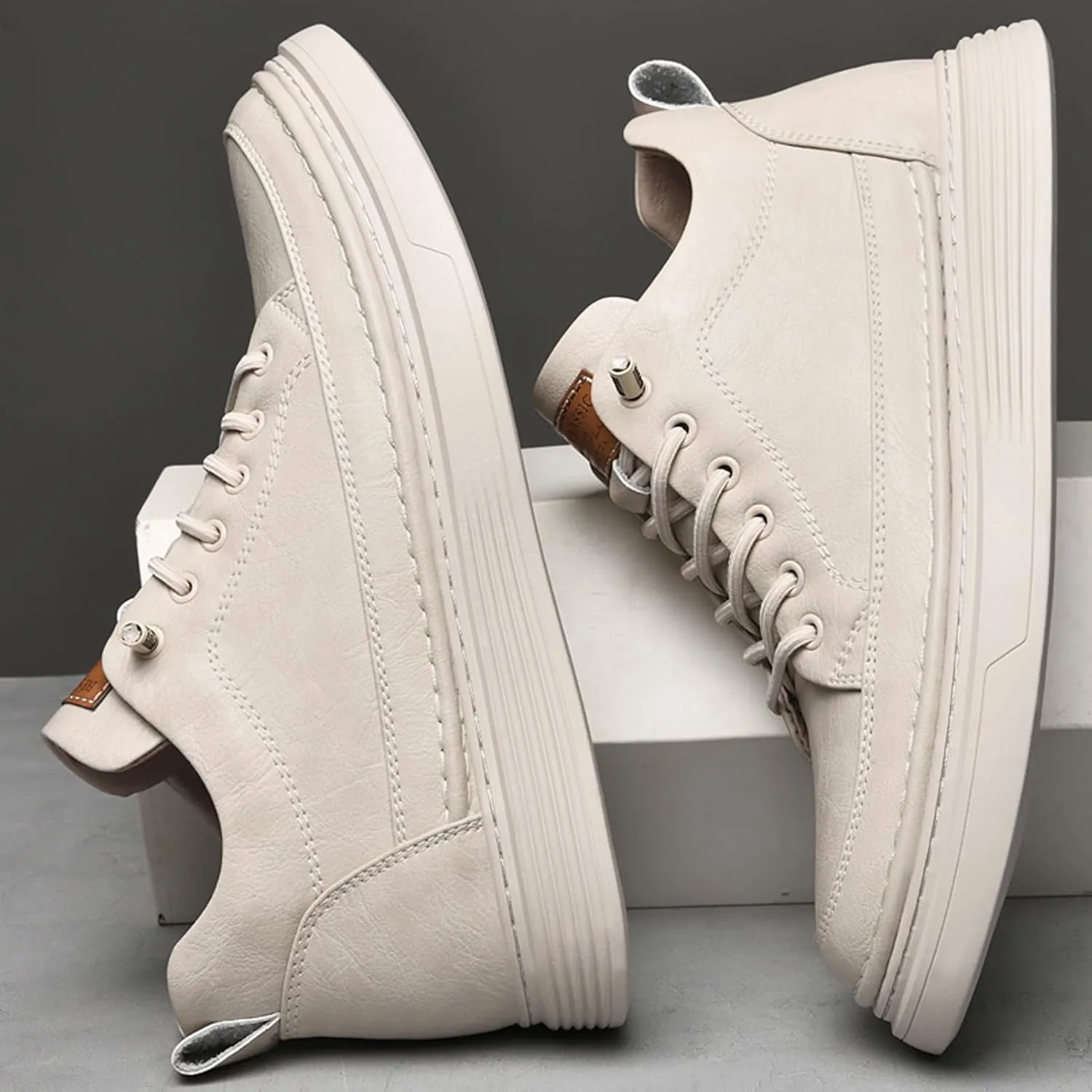 Men's Invisible Height Increasing Elevator Shoes 2.5 Inches Taller Height Sneakers Leather Casual Shoes with Breathable or Plush Lining