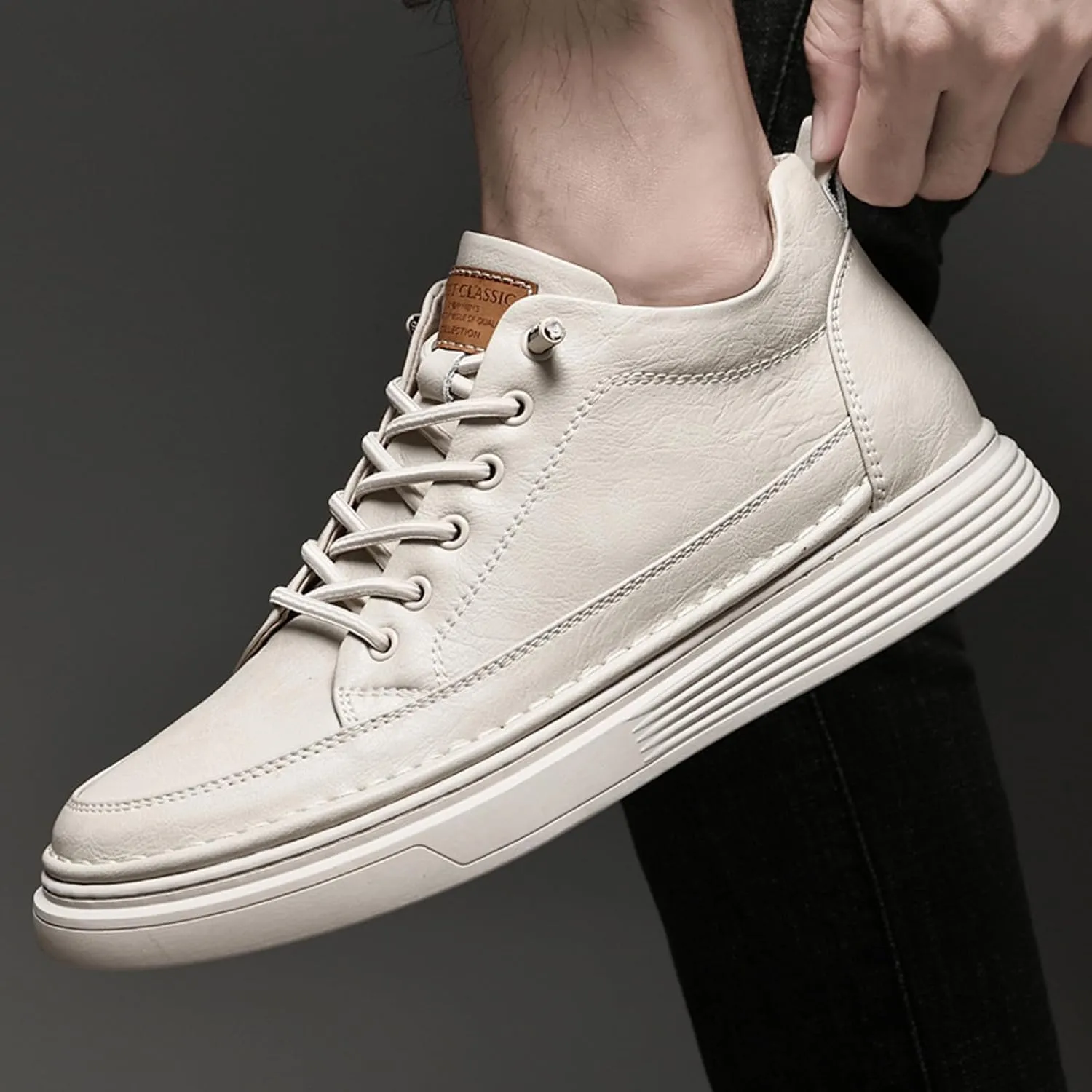 Men's Invisible Height Increasing Elevator Shoes 2.5 Inches Taller Height Sneakers Leather Casual Shoes with Breathable or Plush Lining