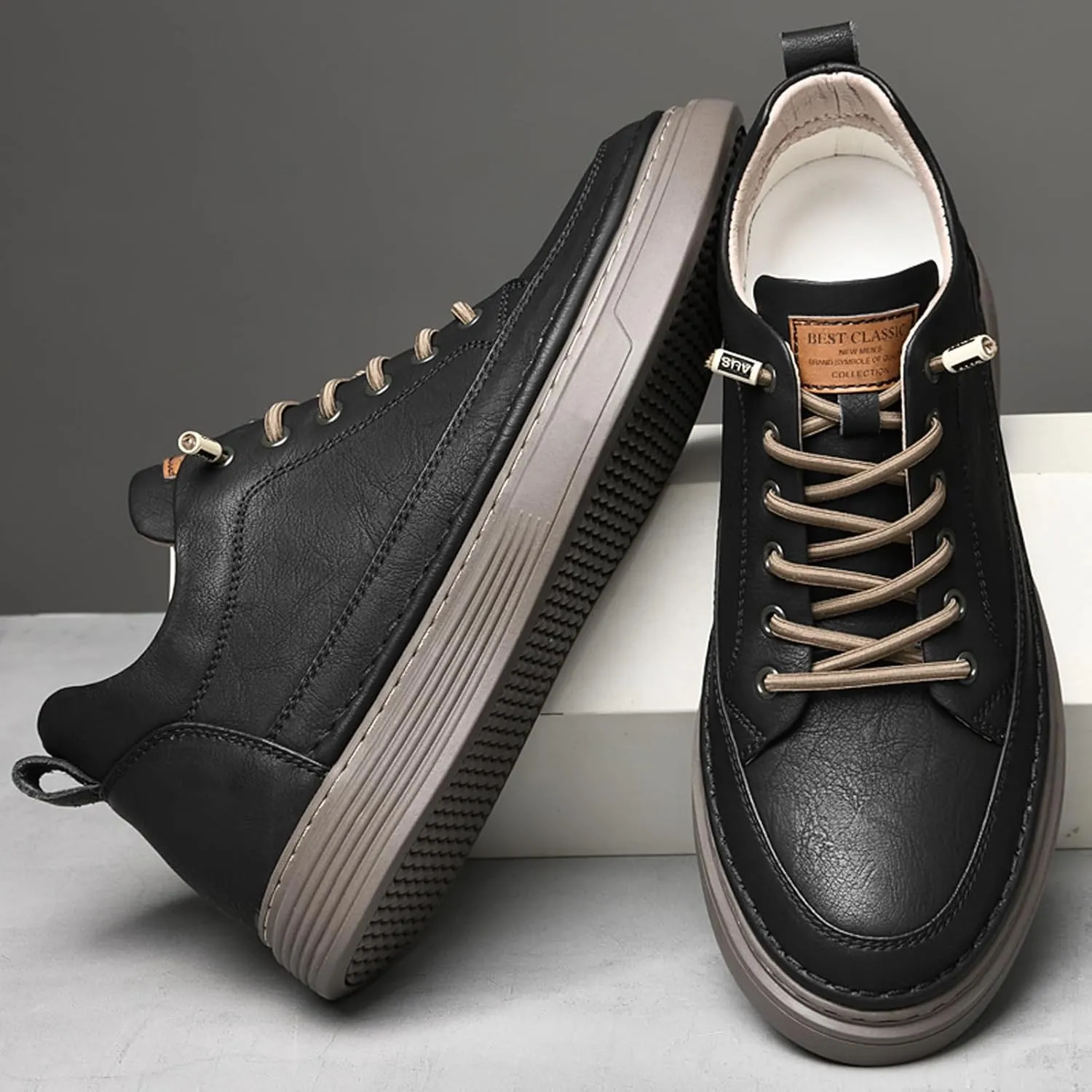 Men's Invisible Height Increasing Elevator Shoes 2.5 Inches Taller Height Sneakers Leather Casual Shoes with Breathable or Plush Lining