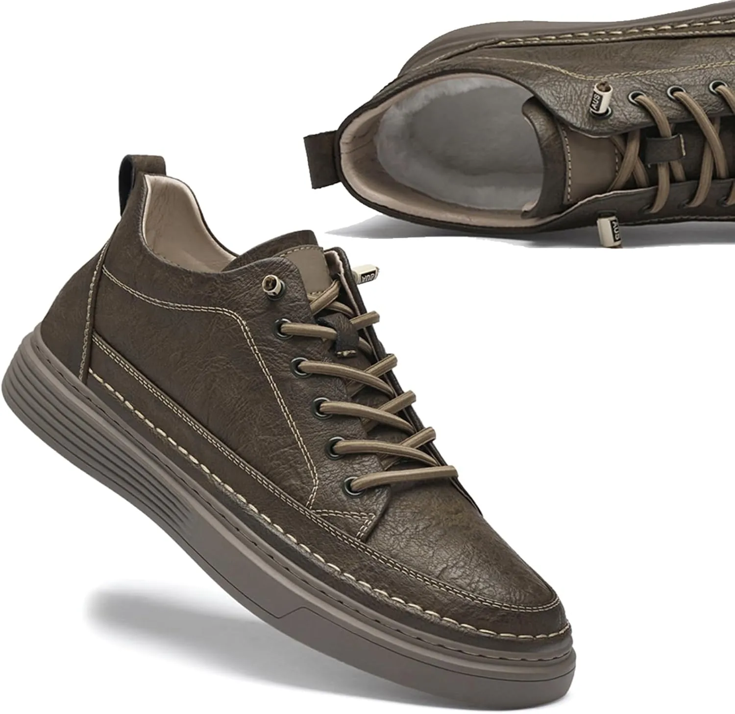 Men's Invisible Height Increasing Elevator Shoes 2.5 Inches Taller Height Sneakers Leather Casual Shoes with Breathable or Plush Lining