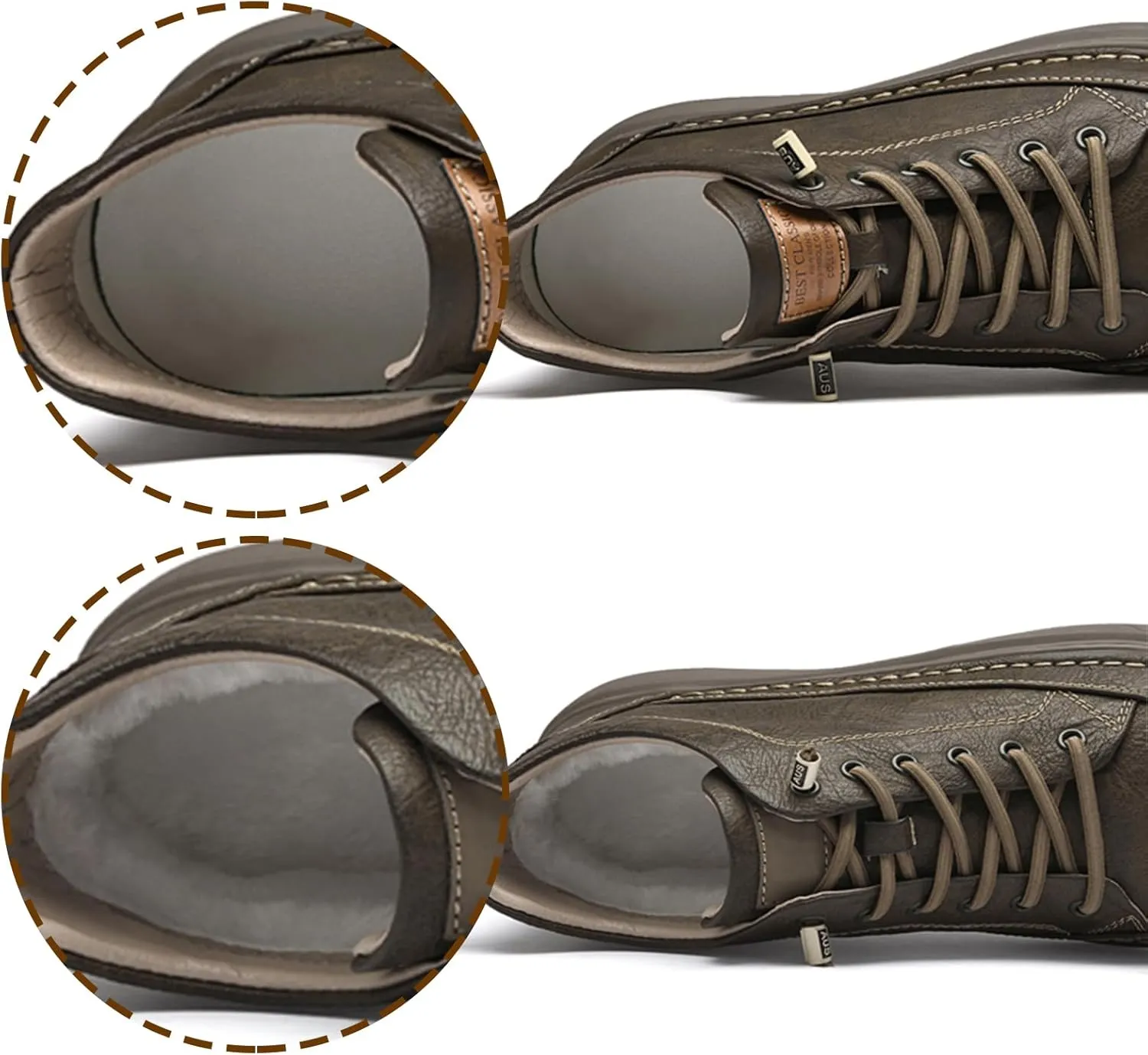Men's Invisible Height Increasing Elevator Shoes 2.5 Inches Taller Height Sneakers Leather Casual Shoes with Breathable or Plush Lining