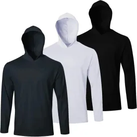 Men's Pack Dry-Fit UV Moisture Wicking Shirts UPF 50  Breathable Long Sleeve Tees Sun Protection T-Shirt with Hood