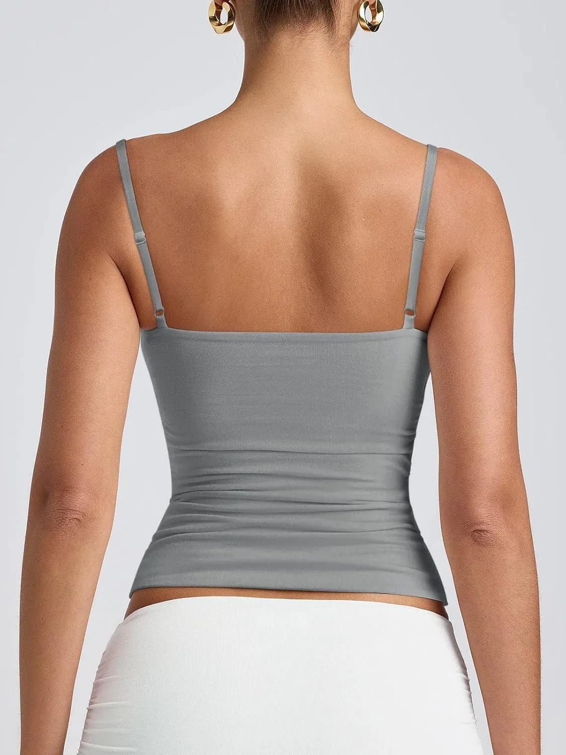 PINKMSTYLE Women's Basic Double Lined Scoop Neck Tank Tops Adjustable Cami Tank Summer Sleeveless Tops