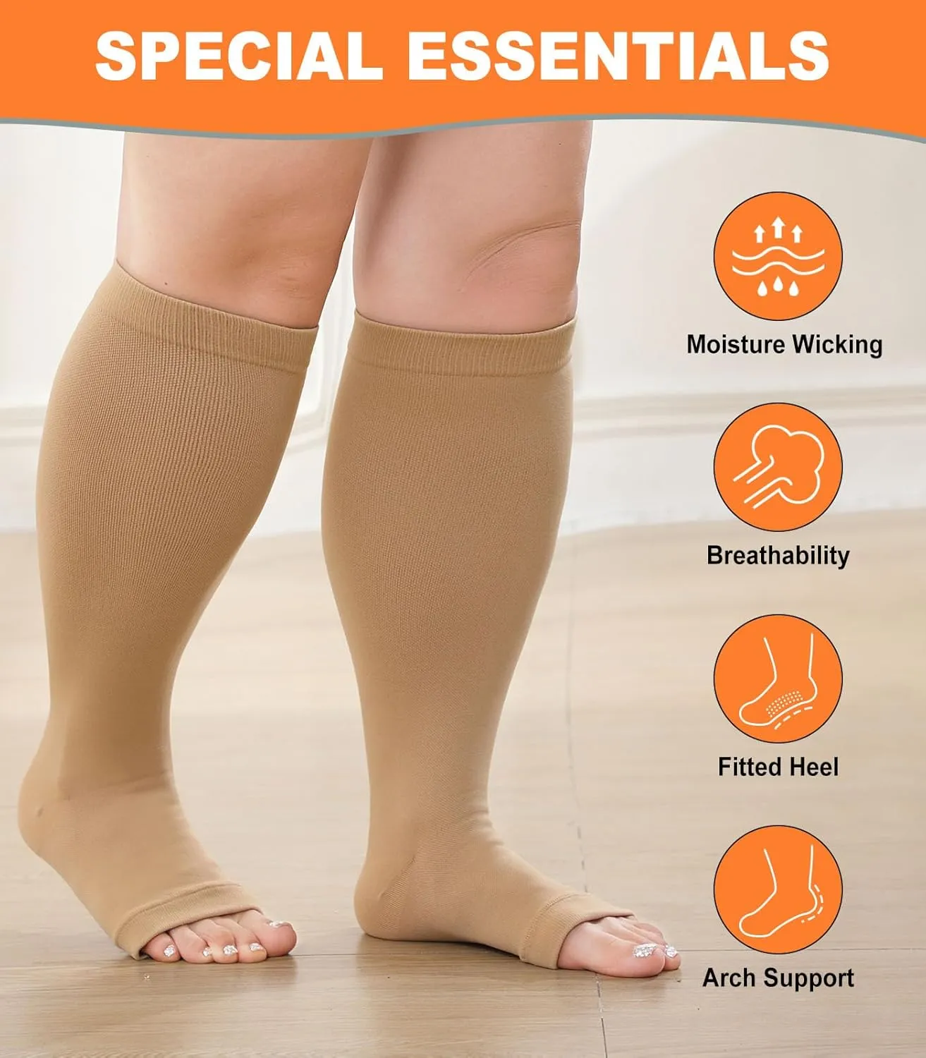 Plus Size Compression Socks: Wide Calf Toeless Stockings for Men Women - Open Toe 20-30 mmHg Compression Hose Support for Travel Nurses
