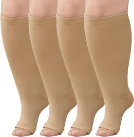 Plus Size Compression Socks: Wide Calf Toeless Stockings for Men Women - Open Toe 20-30 mmHg Compression Hose Support for Travel Nurses