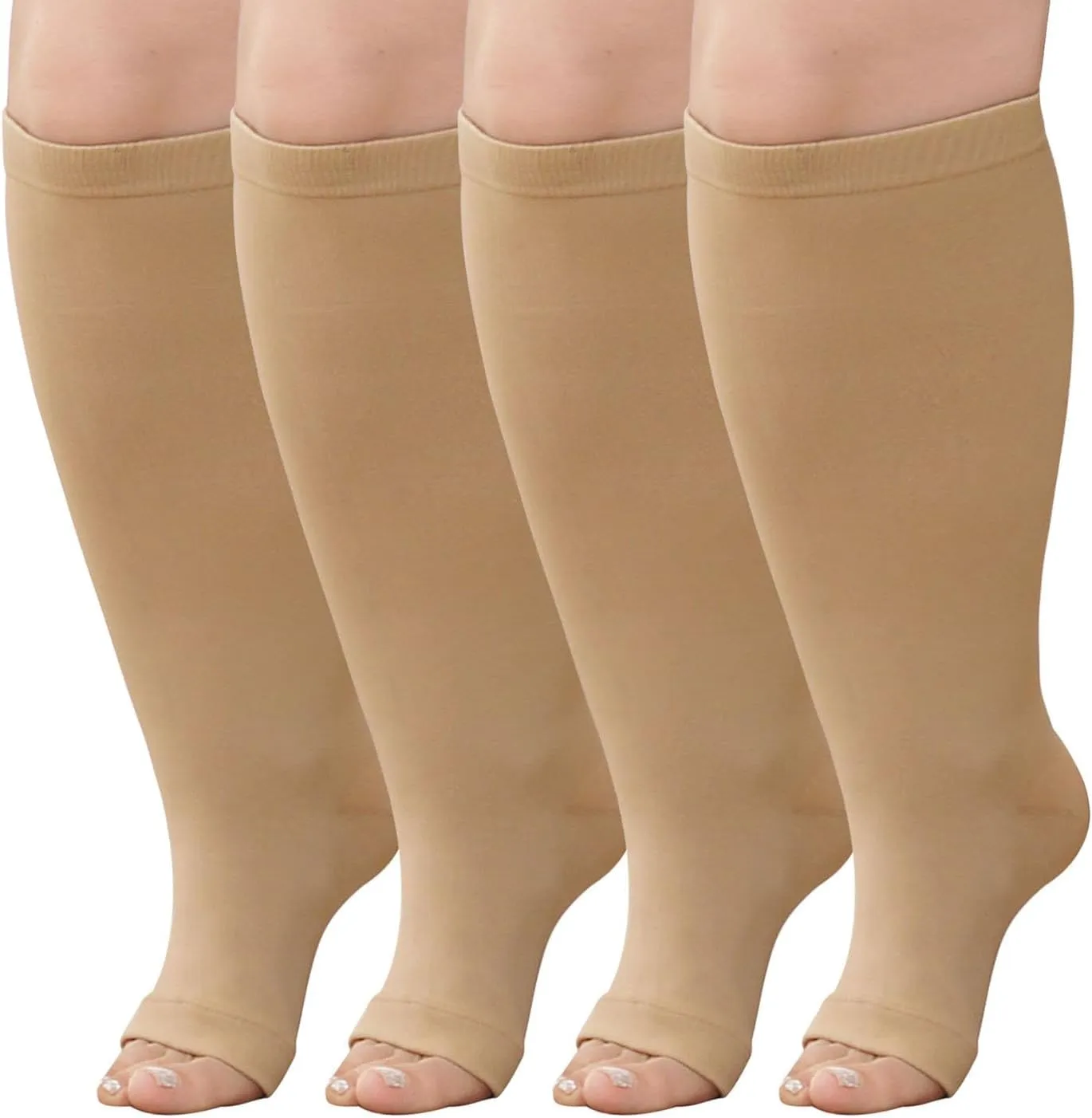 Plus Size Compression Socks: Wide Calf Toeless Stockings for Men Women - Open Toe 20-30 mmHg Compression Hose Support for Travel Nurses