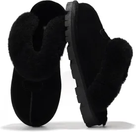 Project Cloud House Slippers for Women - Genuine Leather & Natural Fur Lining Fluffy Slippers - Cozy Memory Foam Womens Shoes (Hedy)