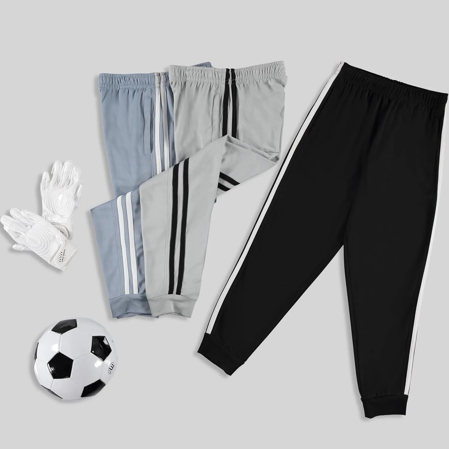 PURE CHAMP 3 Pack Boys Sweatpants Mesh Lightweight Kids Clothes with Zipper Pockets Active Quick-Dry Boys Pants Sizes 4-20