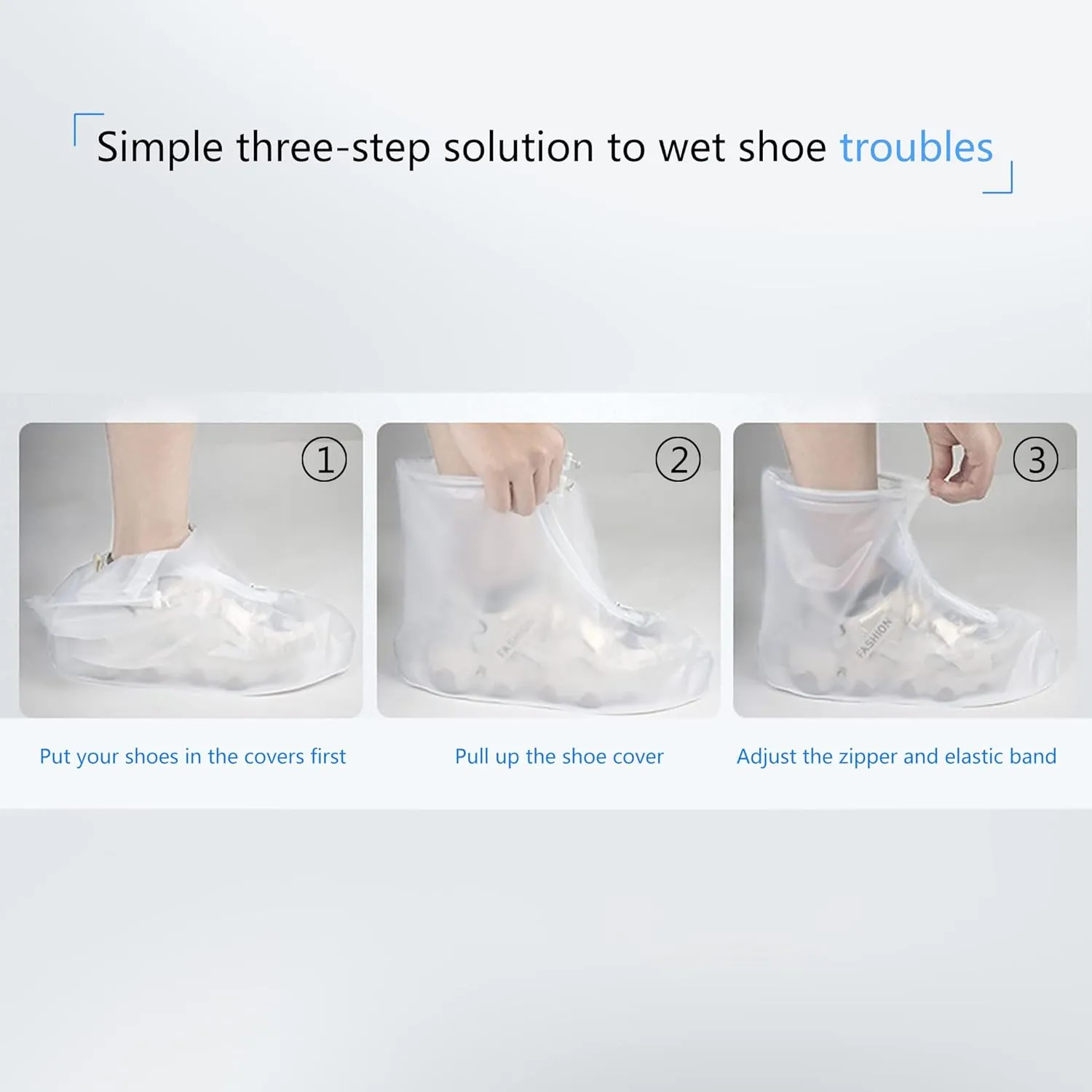 Rain Boot Waterproof Shoes Covers, Sand Control Non-Slip Shoe Cover Galoshes, PVC Rubber Sole Reusable Rain Snow Boots Overshoes for Cycling Outdoor Camping Fishing Garden Travel (L, Transparent)