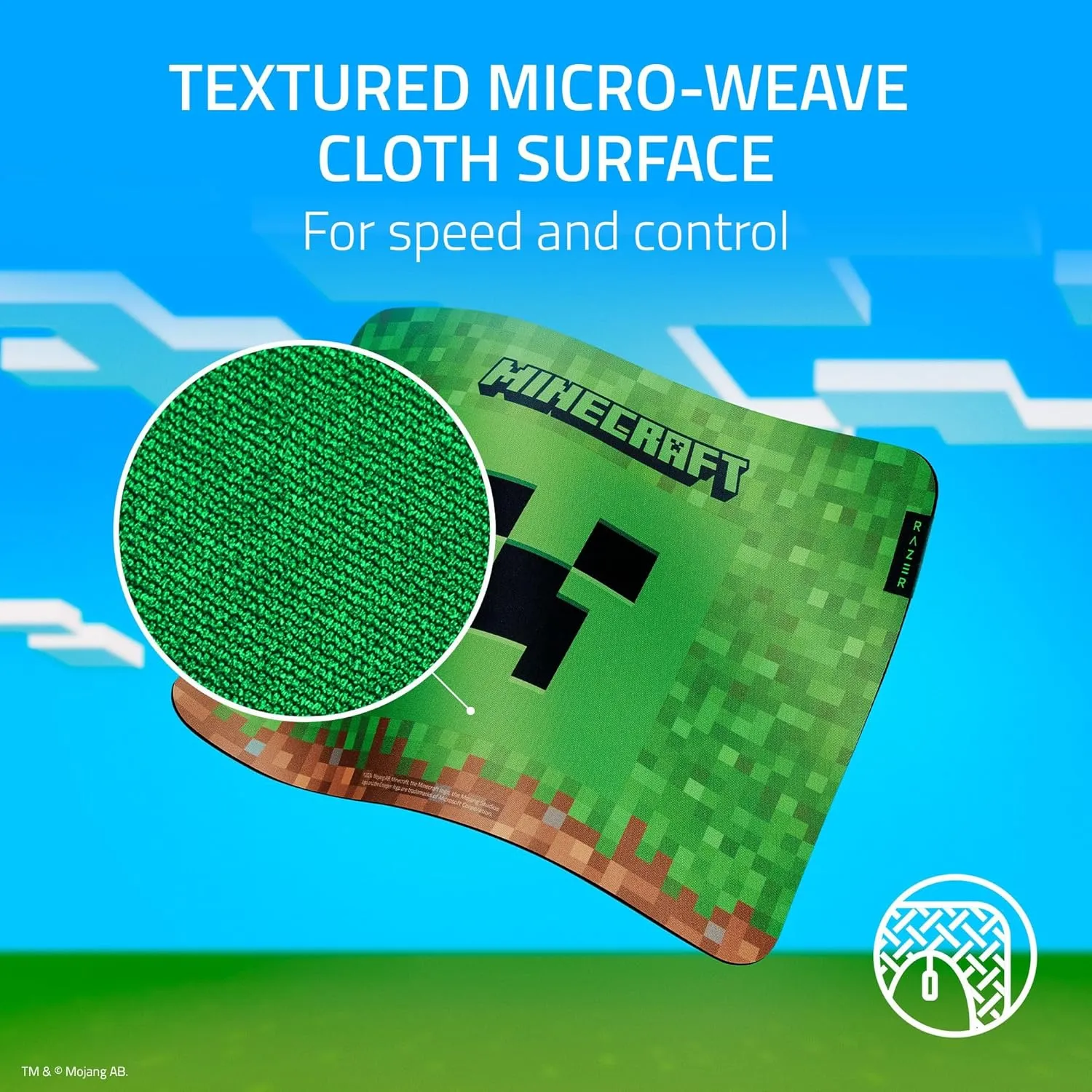 Razer Gigantus V2 Cloth Gaming Mouse Pad (Medium): Textured MicroWeave Cloth Surface - Thick, High-Density Rubber Foam - Non Slip Base - Minecraft Edition