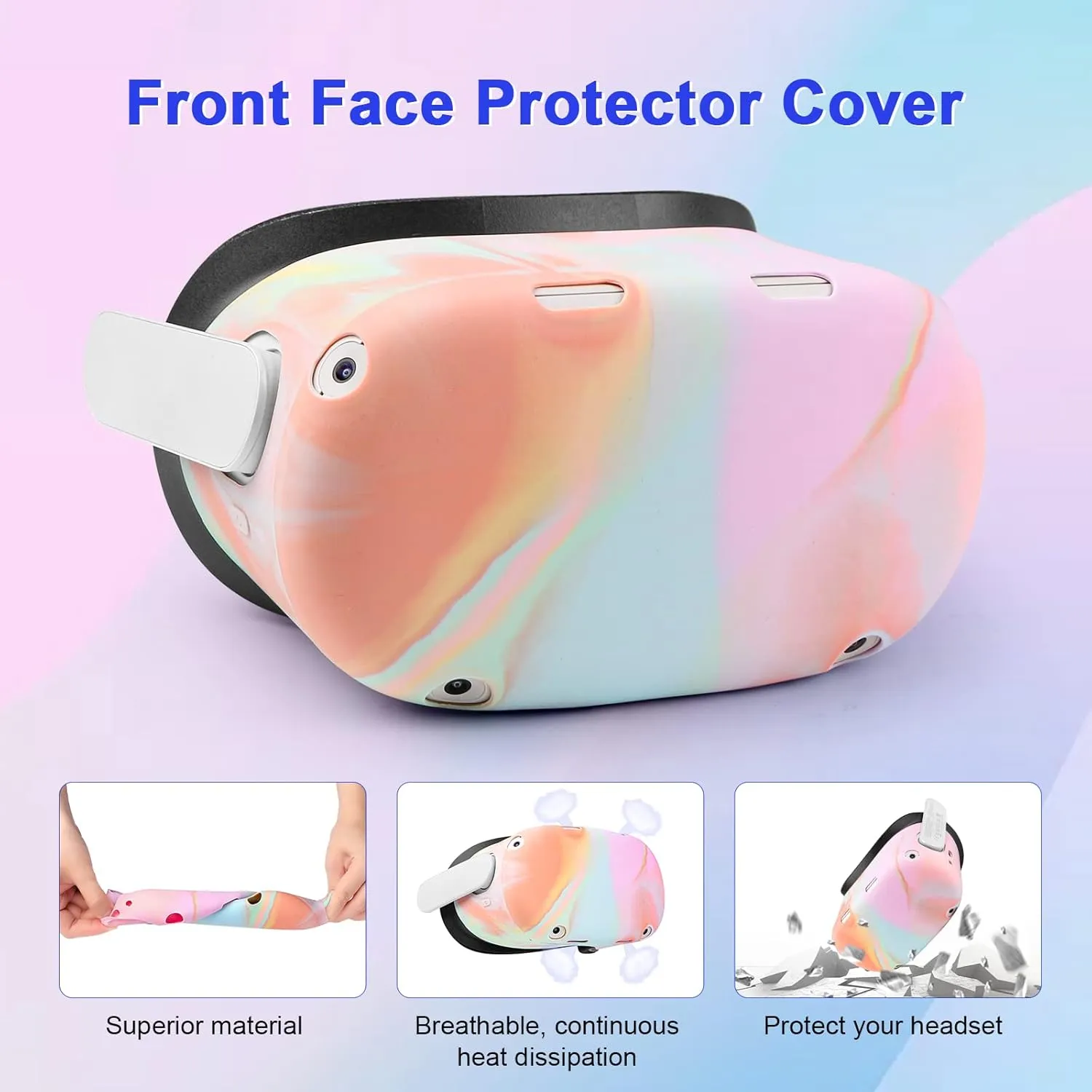 Relohas VR Accessories for Oculus Quest 2, Silicone Set for Meta Quest 2, Include Controller Grip Leather Cover, VR Shell Cover, Face Cover, Lens Cover and 10PCS Disposable Eye Cover (Macaron)