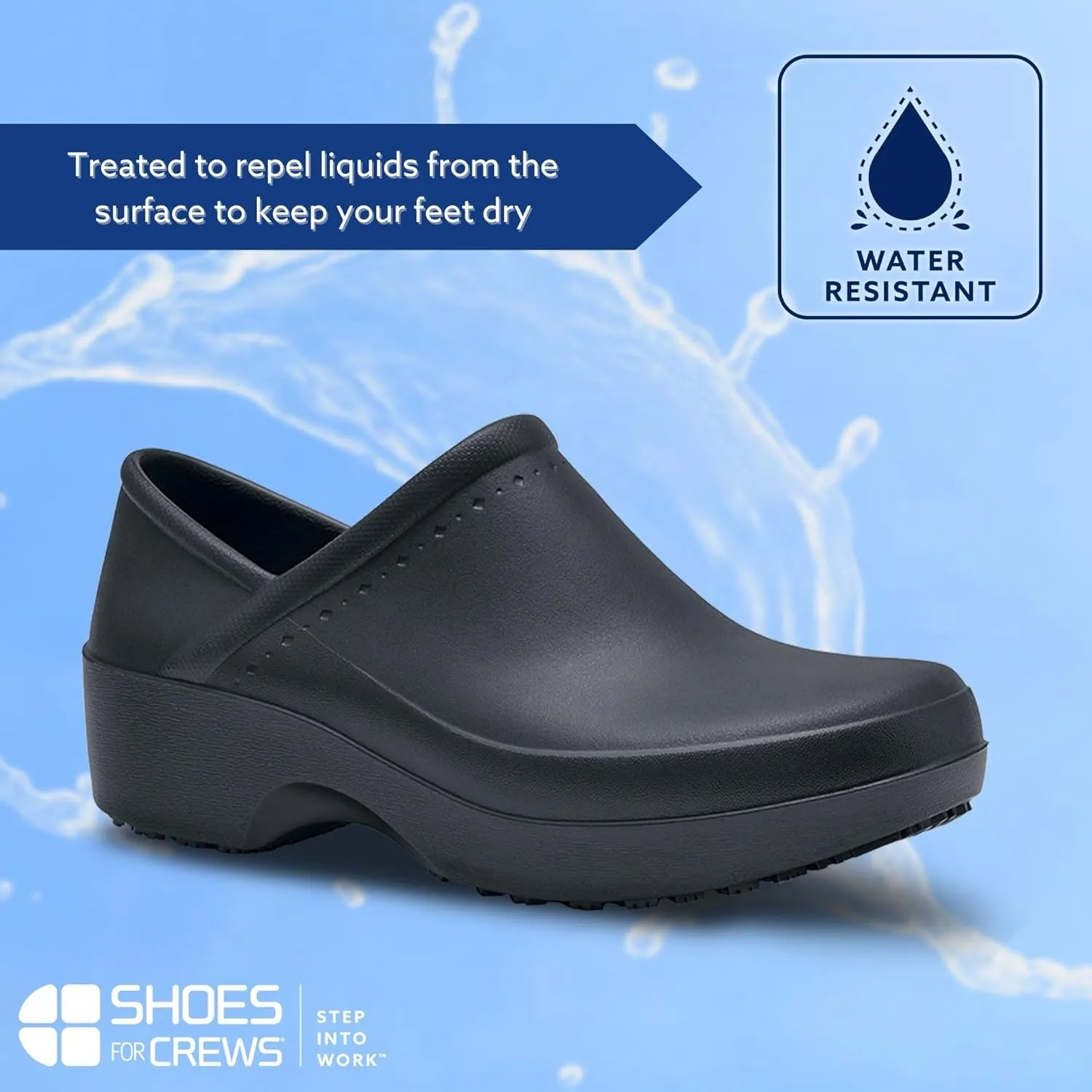 Shoes for Crews Clogs for Women, Slip Resistant, Water Resistant Slip-On Work Shoes for Food Service Chefs Kitchen Nurses Garden, Black, Leather