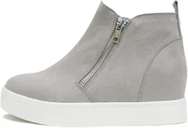Soda Taylor Hidden Fahsion Wedge Sneaker Shoes Side Zipper (Light Grey