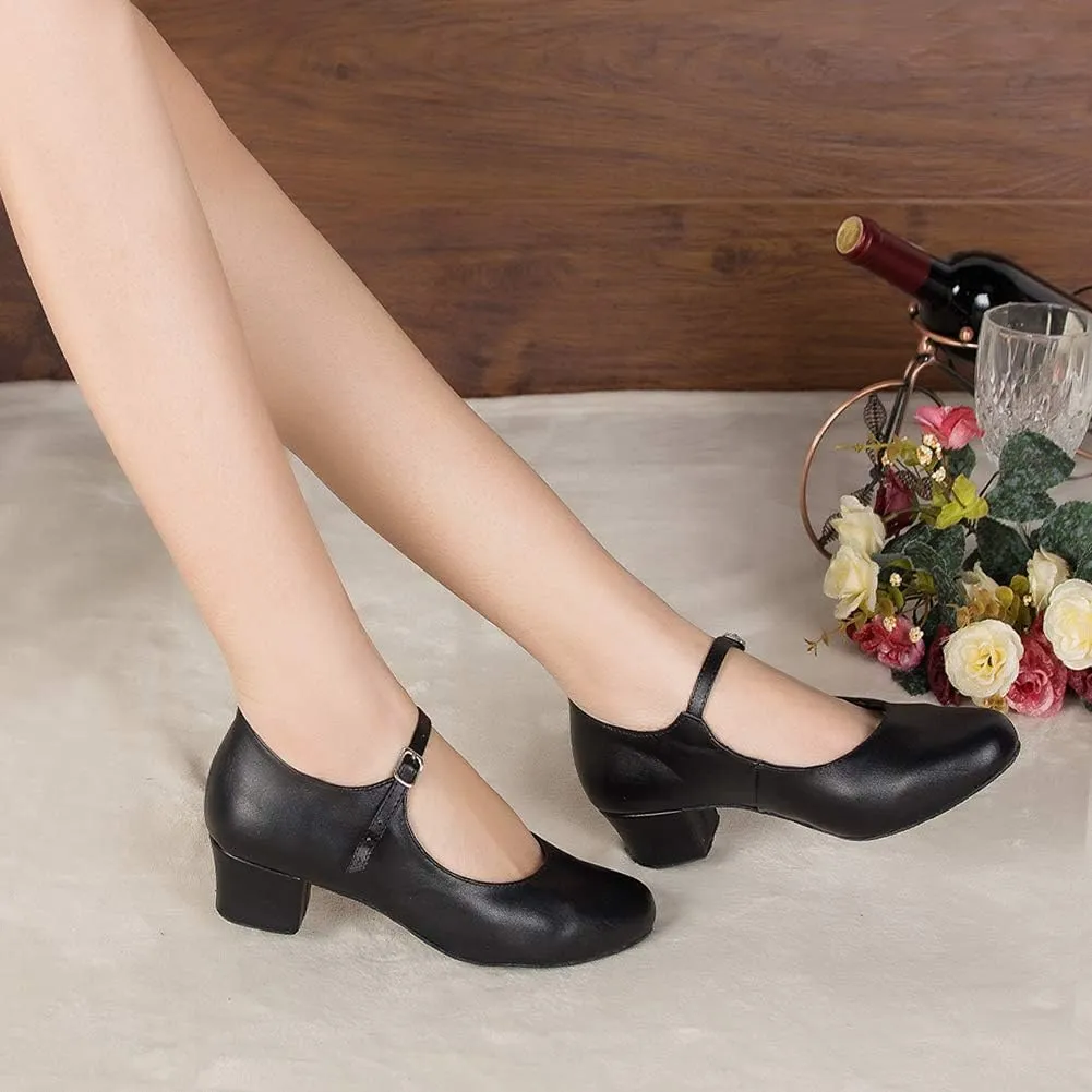 TINRYMX Closed Toe Dance Shoes Women Mary Jane Shoes Latin Ballroom Salsa Shoes Character Shoes, US 5