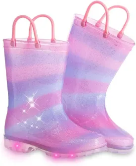 Toddler Kids Rain Boots Boys Girls Light Up Waterproof Boot with Handles