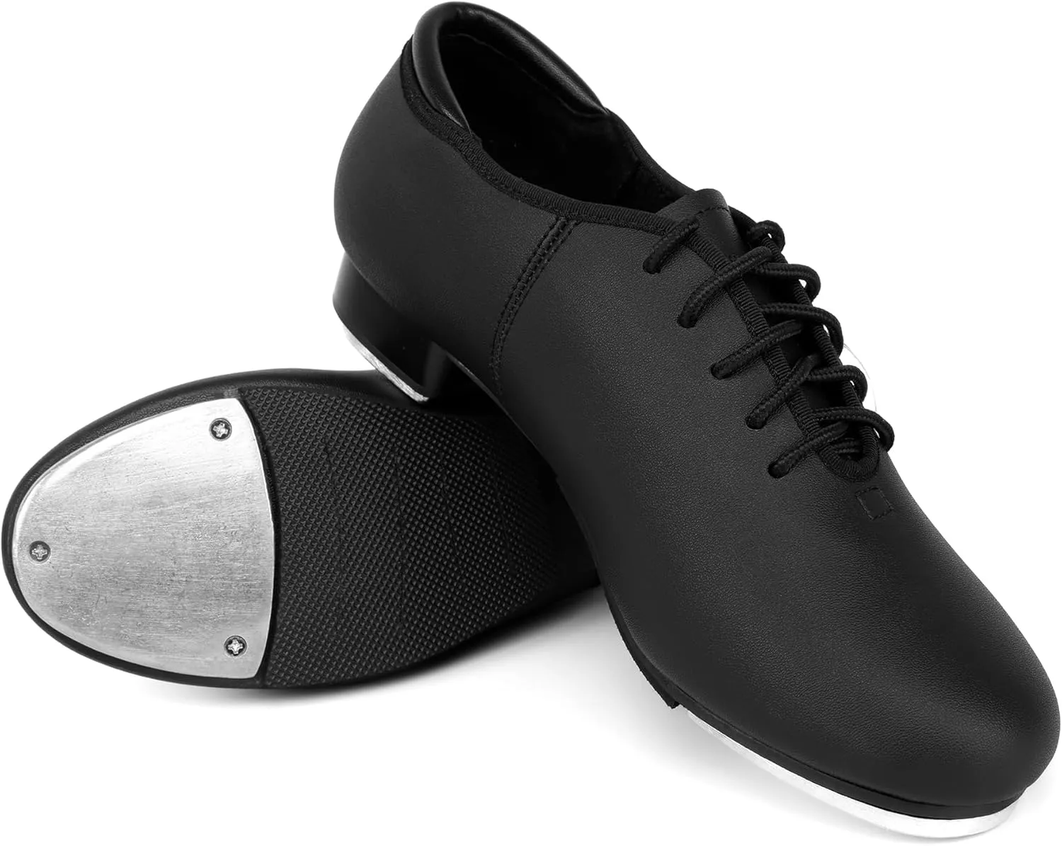 Unisex Tap Shoes PU Leather Slip On Lace-Up Dance Shoes for Women and Men
