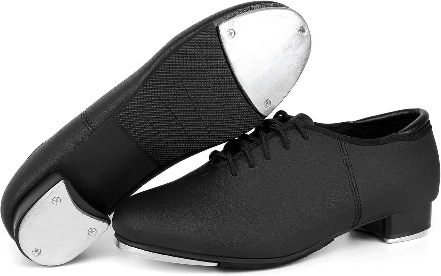 Unisex Tap Shoes PU Leather Slip On Lace-Up Dance Shoes for Women and Men