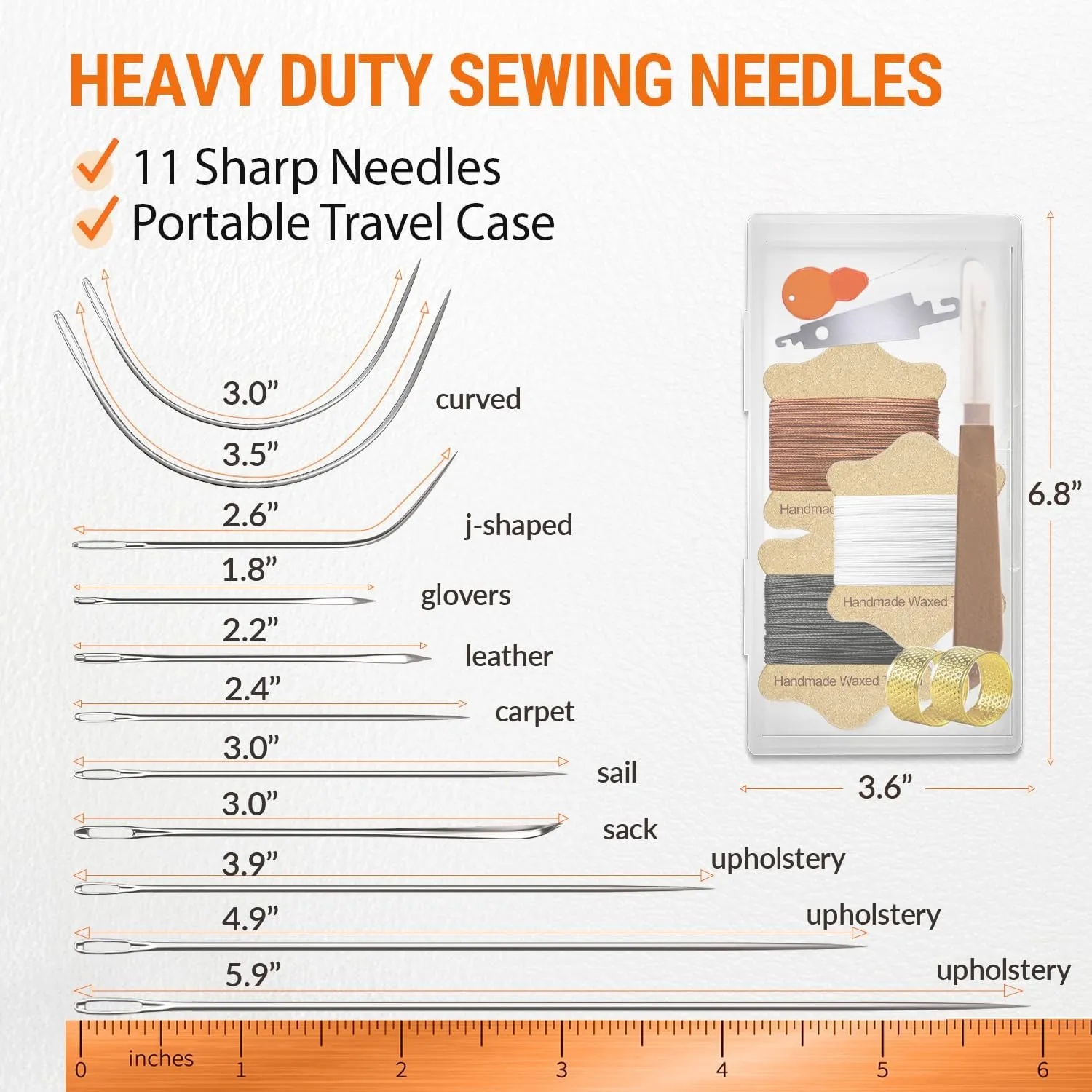 VONEEDL Upholstery Repair Kit: Waxed Sewing Thread (3 Colors) & Heavy Duty Needles (11 PCS) for Leather, Canvas & Quilting Thread