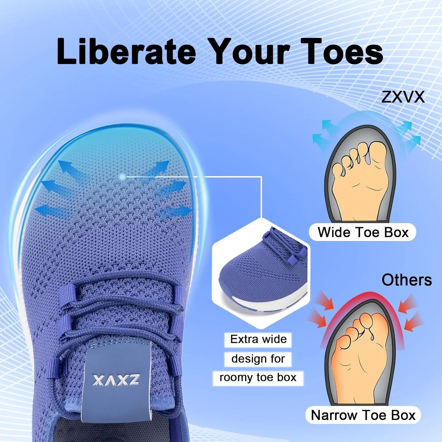 Wide Toe Box Shoes Women Non-Slip Wide Width Sneakers Ultra Light Extra Wide Road Running Shoes for Women Breathable Tennis Walking Gym Workout Trainer 6-12