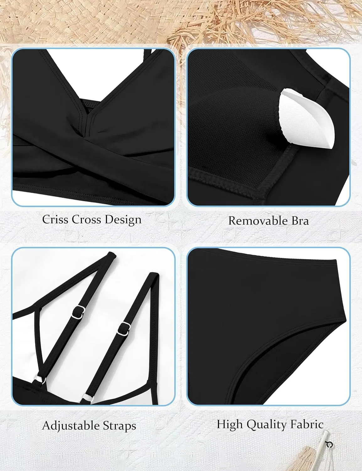 WIQI Girls Swimsuit Bikini Set 2 Piece Bathing Suits Color Block Criss Cross Swimwear Size 9-16