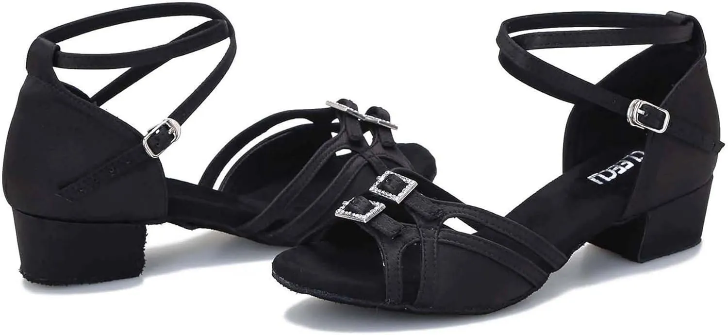 Women's Ballroom Dance Shoes Latin Salsa Dancing Shoes Adjustable Toe Width 1.5 2.5 Inch Heel ZB11